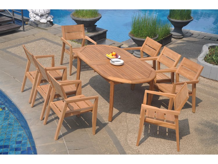 Teak Smith 9 Piece Double Oval Dining Set Brown 2