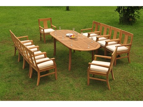Teak Smith 11 Pieces 94" Oval Dining Set with Cushions