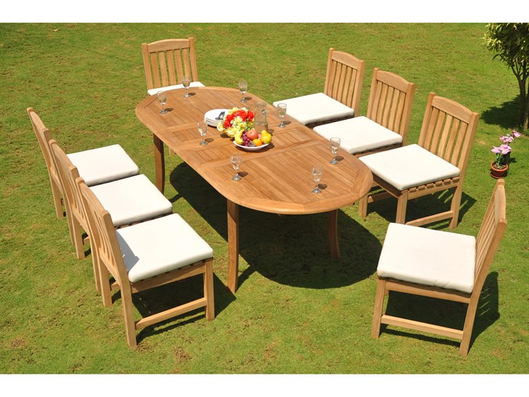 Teak Smith 9 Pieces 94" Oval Dining Set with Cushions