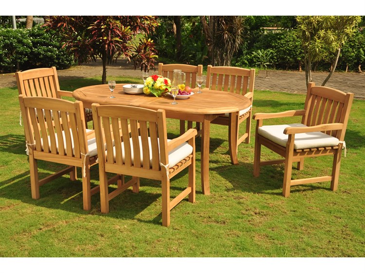 Teak Smith 7 Pieces 94" Oval Dining Set with Cushions