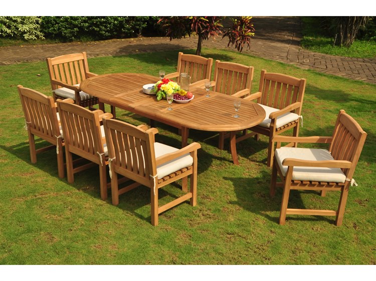Teak Smith 9 Pieces 94" Oval Dining Set with Cushions