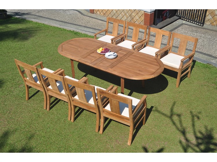 Teak Smith 9 Pieces 94" Oval Dining Set with Cushions
