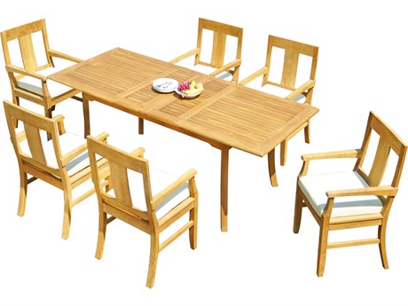 Teak Smith 7 Pieces Large Double 94" Rectangular Dining Set with Cushions