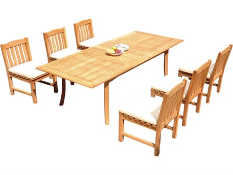 Teak Smith 7 Pieces Large Double 94" Rectangular Dining Set with Cushions