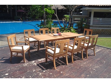 Teak Smith 9 Pieces Large Double 94" Rectangular Dining Set with Cushions