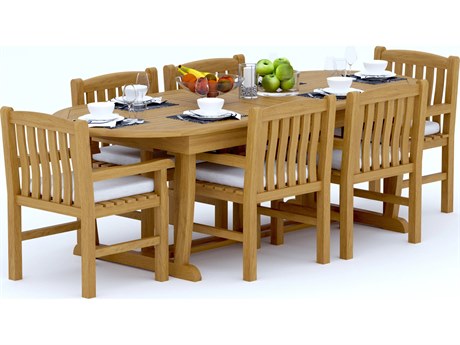 Teak Smith 7 Pieces Mas 94" Oval Dining Set with Cushions