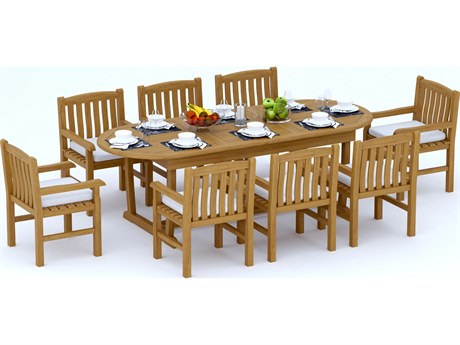 Teak Smith 9 Pieces Mas 94" Oval Dining Set with Cushions