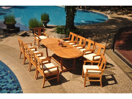 Teak Smith 11 Pieces Mas 94" Oval Dining Set with Cushions