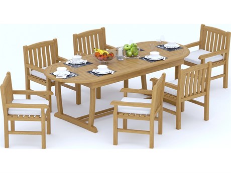 Teak Smith 7 Pieces 94" Oval Dining Set with Cushions