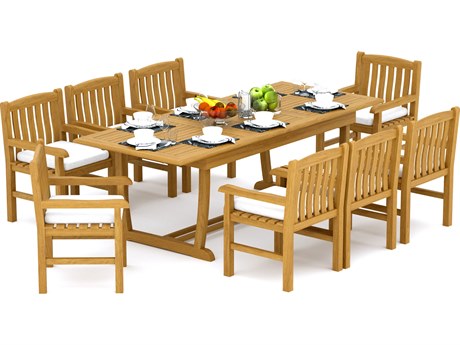 Teak Smith 9 Pieces Mas 94" Rectangular Dining Set with Cushions