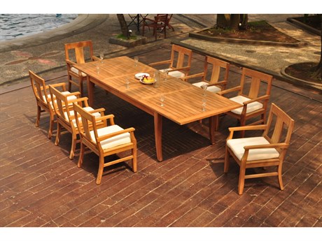 Teak Smith Atnas 9 Pieces Rectangular Dining Set with Cushions