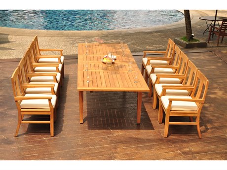 Teak Smith Atnas 11 Pieces Rectangular Dining Set with Cushions