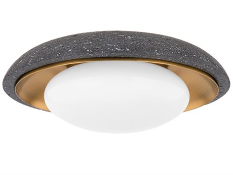 Troy Lighting Rocklin 1-Light Patina Brass Gray Glass LED Round Flush Mount