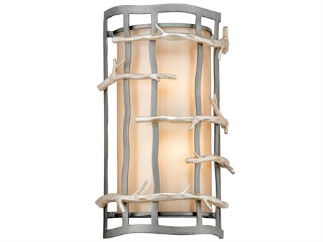 Troy Lighting Adirondack 2-Light Graphite Silver Leaf Gray Glass Wall Sconce