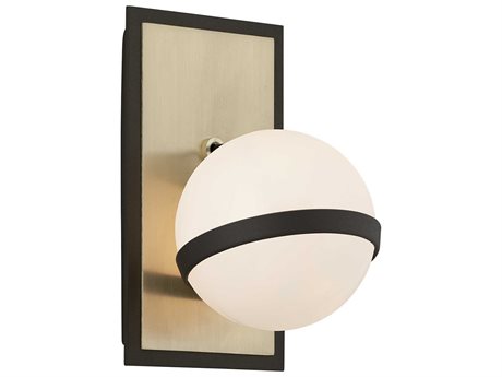 Troy Lighting Ace 1-Light Textured Bronze And Brushed Brass Glass Wall Sconce