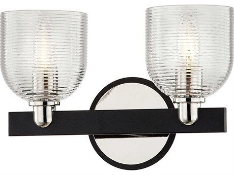 Troy Lighting Munich 2-Light Carbide Black Polished Nickel Glass Vanity Light