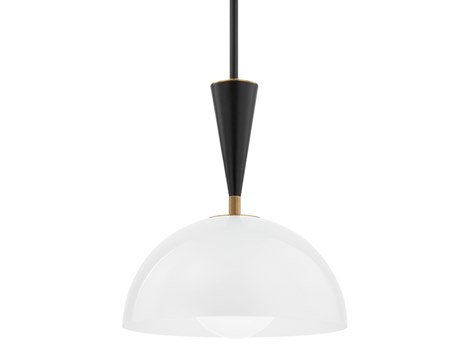 Troy Lighting Payson 1-Light Patina Brass Black Glass Dome Pendant