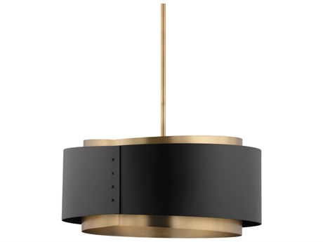 Troy Lighting Roux 1-Light Patina Brass Black Drum Pendant