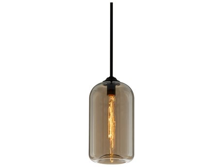 Troy Lighting District 1-Light Satin Black Glass Cylinder Mini Pendant