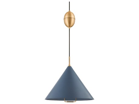 Troy Lighting Fontana 1-Light Patina Brass Blue Pendant