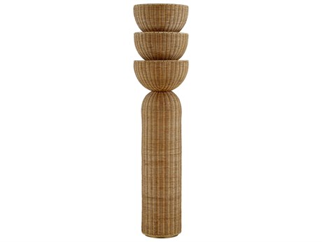 Troy Lighting Rian Patina Brass Natural Woven Light Wicker Floor Lamp