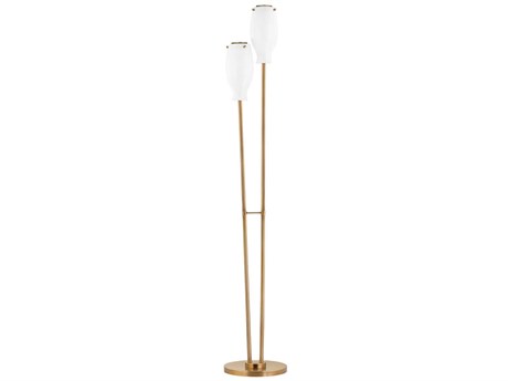 Troy Lighting Geyser Patina Brass Opal Glossy Glass Floor Lamp
