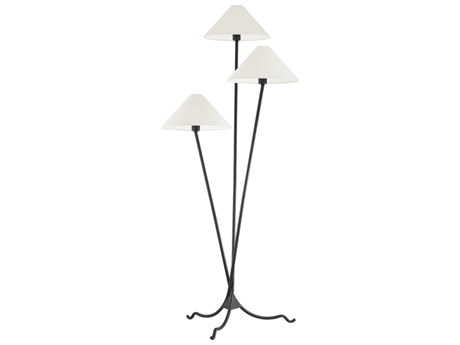 Troy Lighting Cedar Forged Iron Off White Linen Black Floor Lamp