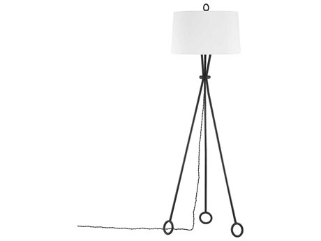 Troy Lighting Santa Monica Forged Iron White Linen Black Floor Lamp