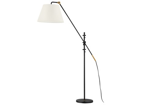 Troy Lighting Navin Patina Brass White Linen Black Floor Lamp