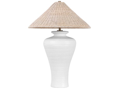 Troy Lighting Pezante Patina Brass Ceramic Loft White Bleached Abaca Buffet Lamp