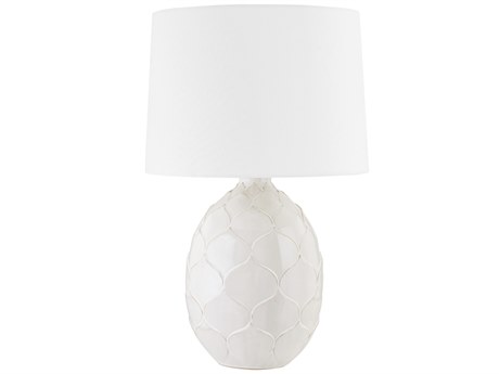 Troy Lighting Gardena Patina Brass White Linen Table Lamp