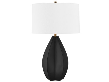 Troy Lighting Mineral Patina Brass White Linen Black Buffet Lamp