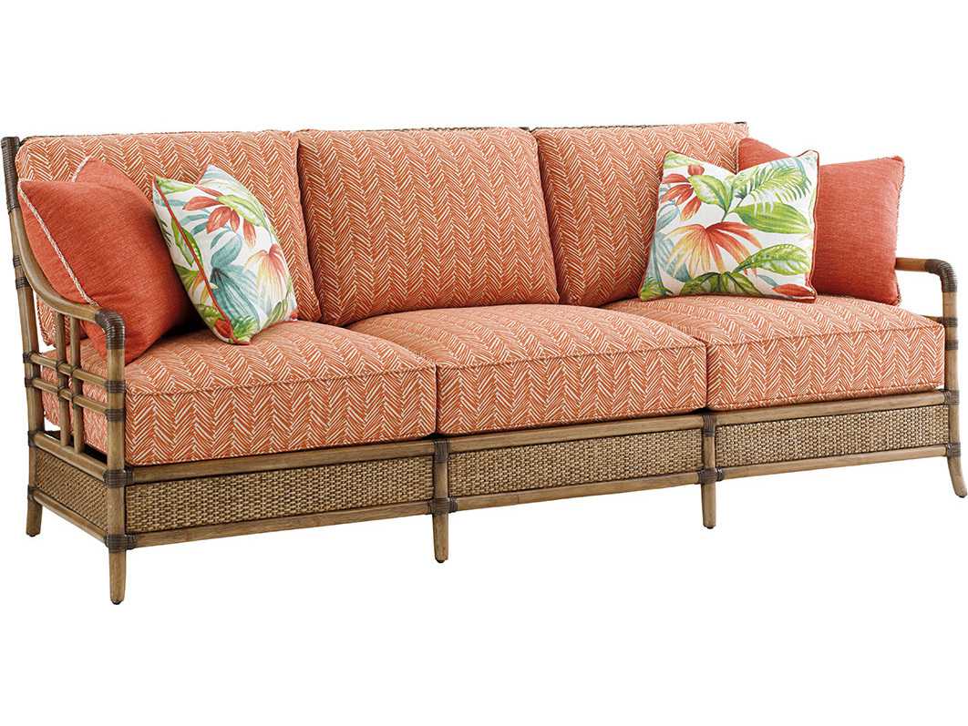 Tommy Bahama Twin Palms Seagate Loose Back Rattan Sofa TO184533