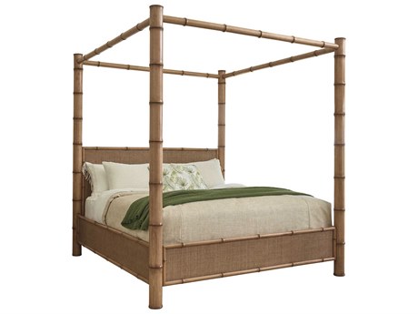 Tommy Bahama Key Biscayne Brown Bamboo Wood King Poster Bed