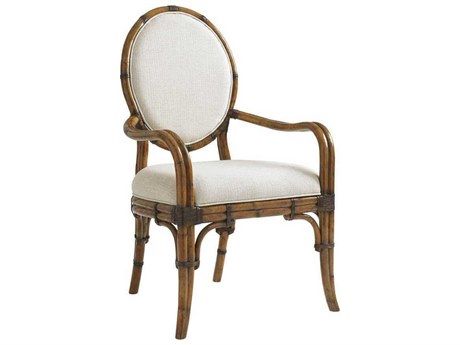 Tommy Bahama Bali Hai Rattan White Upholstered Arm Dining Chair