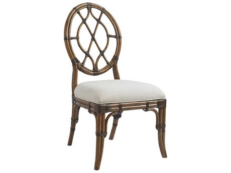 Tommy Bahama Bali Hai Rattan White Upholstered Armless Dining Chair