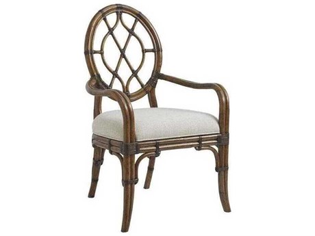 Tommy Bahama Bali Hai Rattan White Upholstered Arm Dining Chair