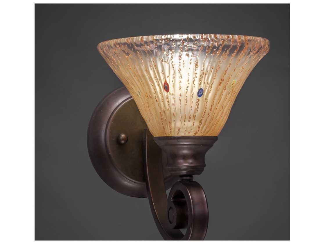 Toltec Lighting Curl Bronze & Amber Crystal Glass Wall Sconce TOL151BRZ750