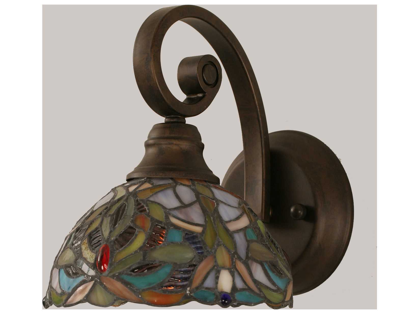 Toltec Lighting Curl Bronze & Kaleidoscope Mini Tiffany Glass Wall Sconce TOL151BRZ9905