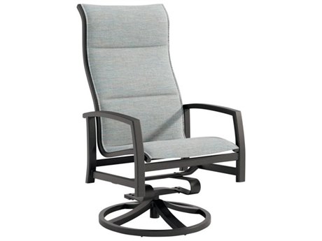Tropitone Muirlands Padded Sling Aluminum High Back Swivel Rocker Dining Arm Chair