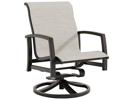 Tropitone Muirlands Sling Aluminum Low Back Swivel Rocker Dining Arm Chair