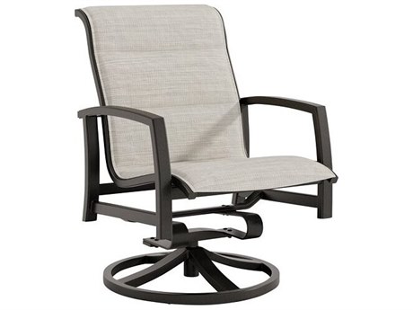 Tropitone Muirlands Padded Sling Aluminum Low Back Swivel Rocker Dining Arm Chair