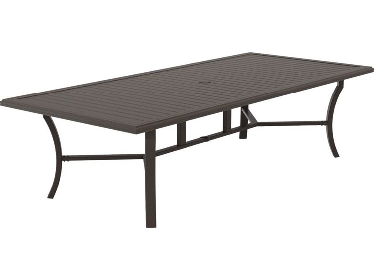 Tropitone Banchetto Slat Aluminum 108''W x 48''D Rectangular KD Dining Table with Umbrella Hole