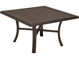 Tropitone Banchetto Slat Aluminum Square Patio Chat Table with Umbrella Hole