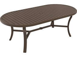 Tropitone Banchetto Slat Aluminum 84''W x 42''D Oval KD Dining Table with Umbrella Hole