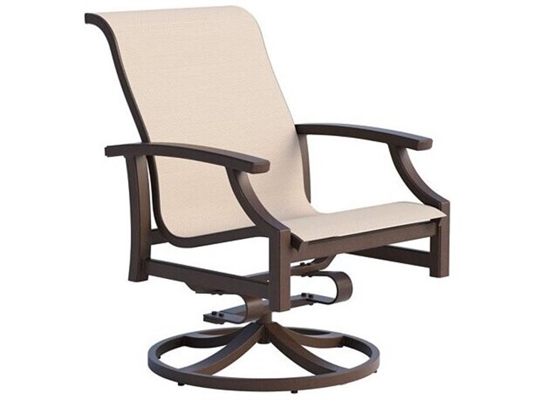 Tropitone Marconi Sling Aluminum Low Back Swivel Rocker Dining Arm Chair