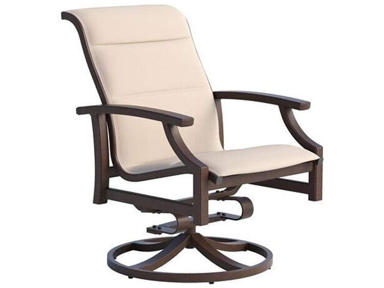 Tropitone Marconi Padded Sling Aluminum Low Back Swivel Rocker Dining Arm Chair