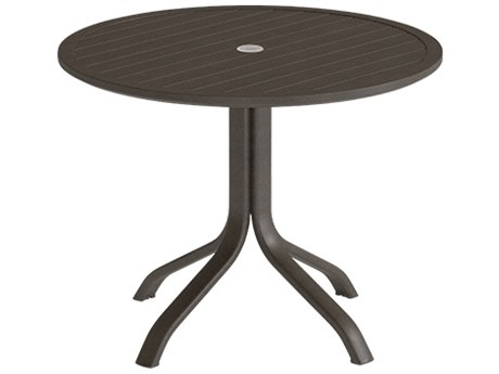 Tropitone Aluminum Slat 36'' Round KD Pedestal Dining Table with Umbrella Hole