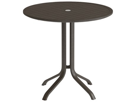 Tropitone Aluminum Slat 36'' Wide Round KD Pedestal Bar Height Table with Umbrella Hole