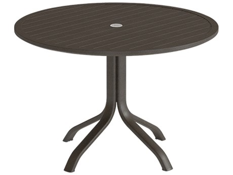 Tropitone Aluminum Slat 42'' Round KD Pedestal Dining Table with Umbrella Hole